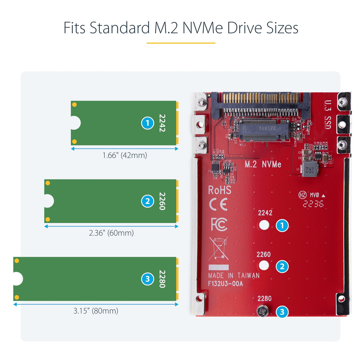 StarTech M.2 NVMe to U.3 Adapter, PCIe M.2 SSD, TAA (1M25-U3-M2-ADAPTER)