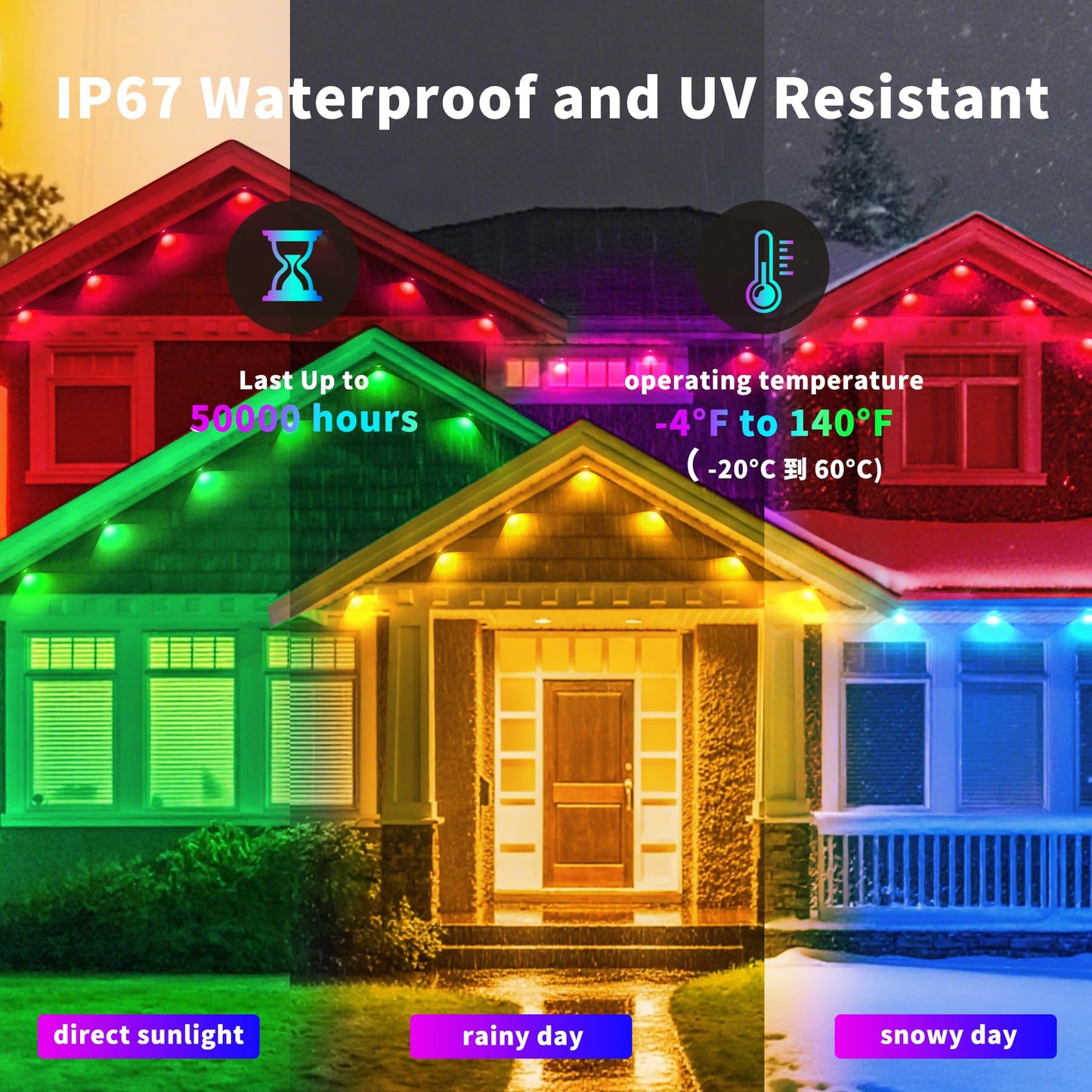 GIOIGOO 100ft Dynamic Smart RGB LED Permanent String Lights App Remote Color Sync Waterproof Outside House Lights Outdoor Transform Backyard Parties