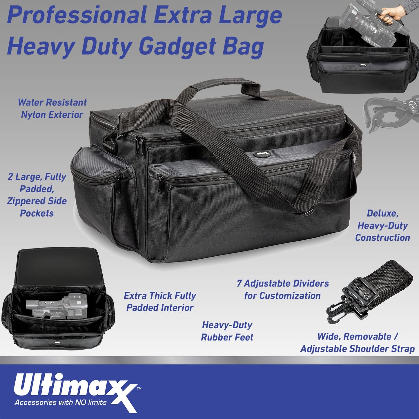 Ultimaxx Professional Extra-Large, Well-Padded, Water-Resistant Gadget Bag - Compatible with Canon, Sony, Nikon, Pentax, JVC, Olympus, Panasonic