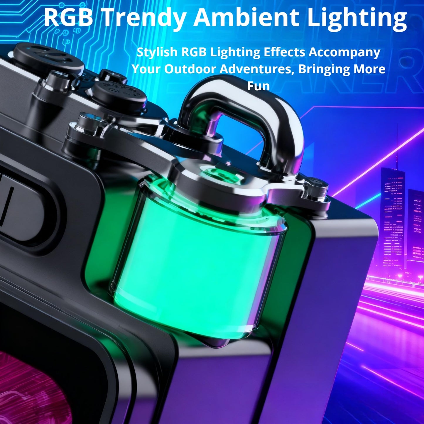 HaKaDeBe Portable RGB Gaming Speaker, LED Display, Bluetooth 5.4, 10W Output, IPX5 Waterproof, 4000mAh Battery, Black (RGB Version with Color Screen)