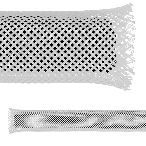 Electriduct 1/8" PET Expandable Braid Sleeving Flame Retardant Flexible Wire Mesh for Cord Management and Cable Protection - 25 Feet - White