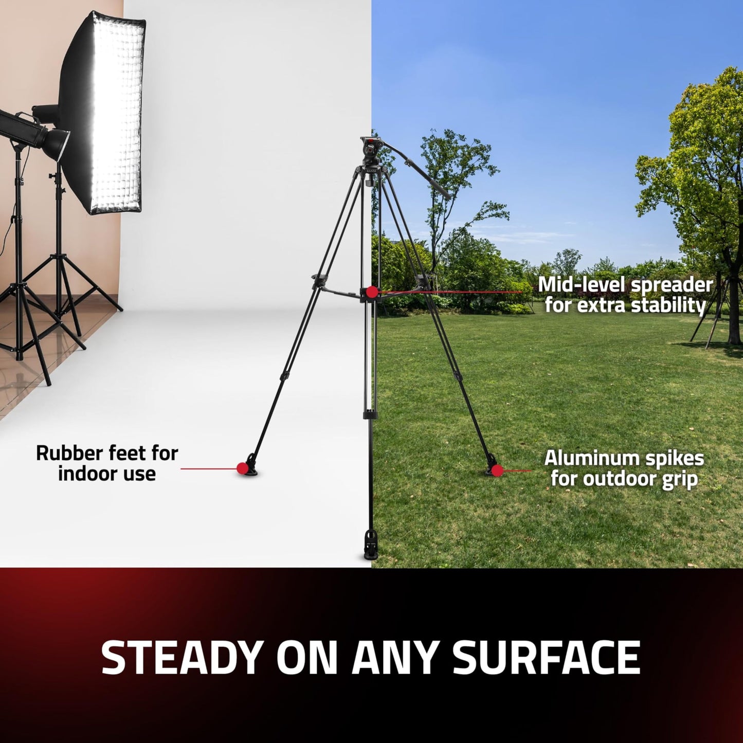 Shape Aluminum Professional Tripod for Camera - Heavy-Duty Tripod with Fluid Head, Mid-Level Spreader, Telescopic Handle & Bag - 22 lb Load Capacity