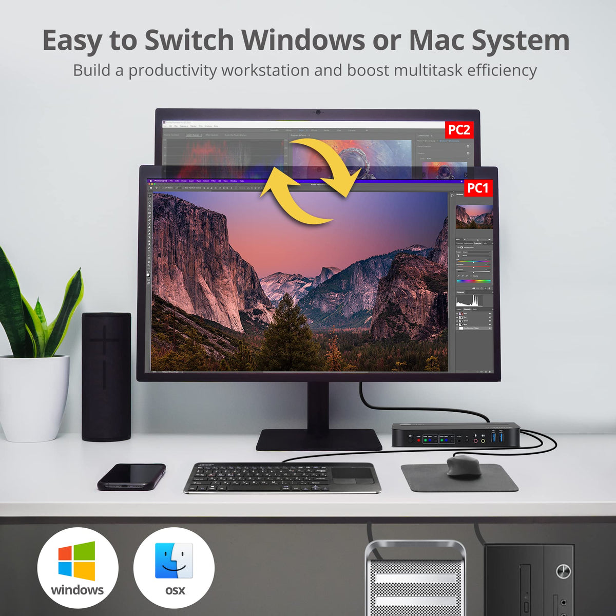 SIIG 2-Port 4K KVM Switch HDMI with Remote Control, 1x HDMI Output, 2X USB 3.2 Type-A Ports, EDID Bypass, Compatible with Windows and Mac