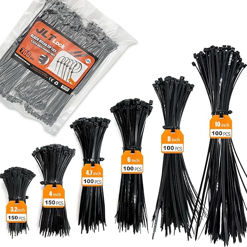 700 Pcs Cable Ties,6 Size 3.2/4/4.7/6/8/10 Inch Black Nylon Electrical Zip Ties,Zipties Assorted Sizes for Home Office,Gardening,Electronics,Cable