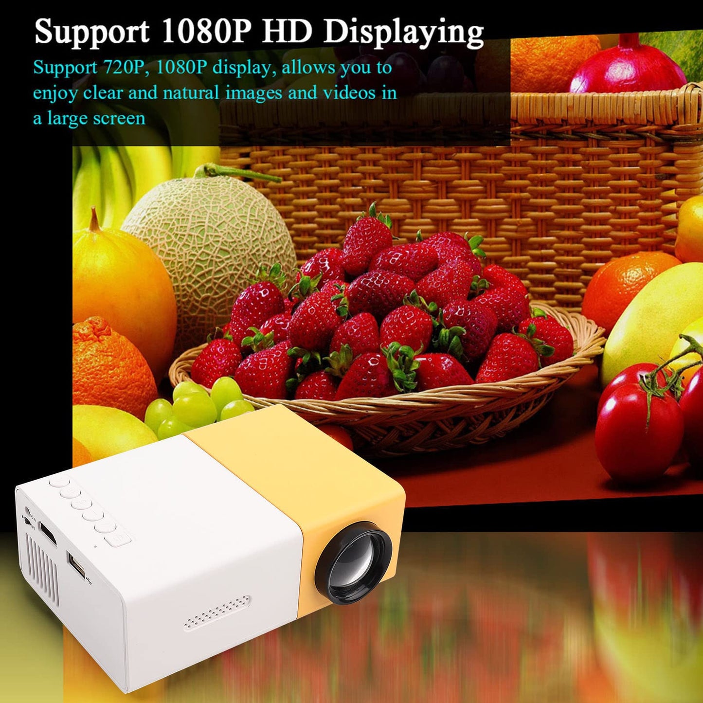 Mini Projector Portable 1080P LED, Pocket Pico Video Projector for Home Theater, Outdoor Movies, Kids Gift, HDMI USB TV AV Interfaces and Remote