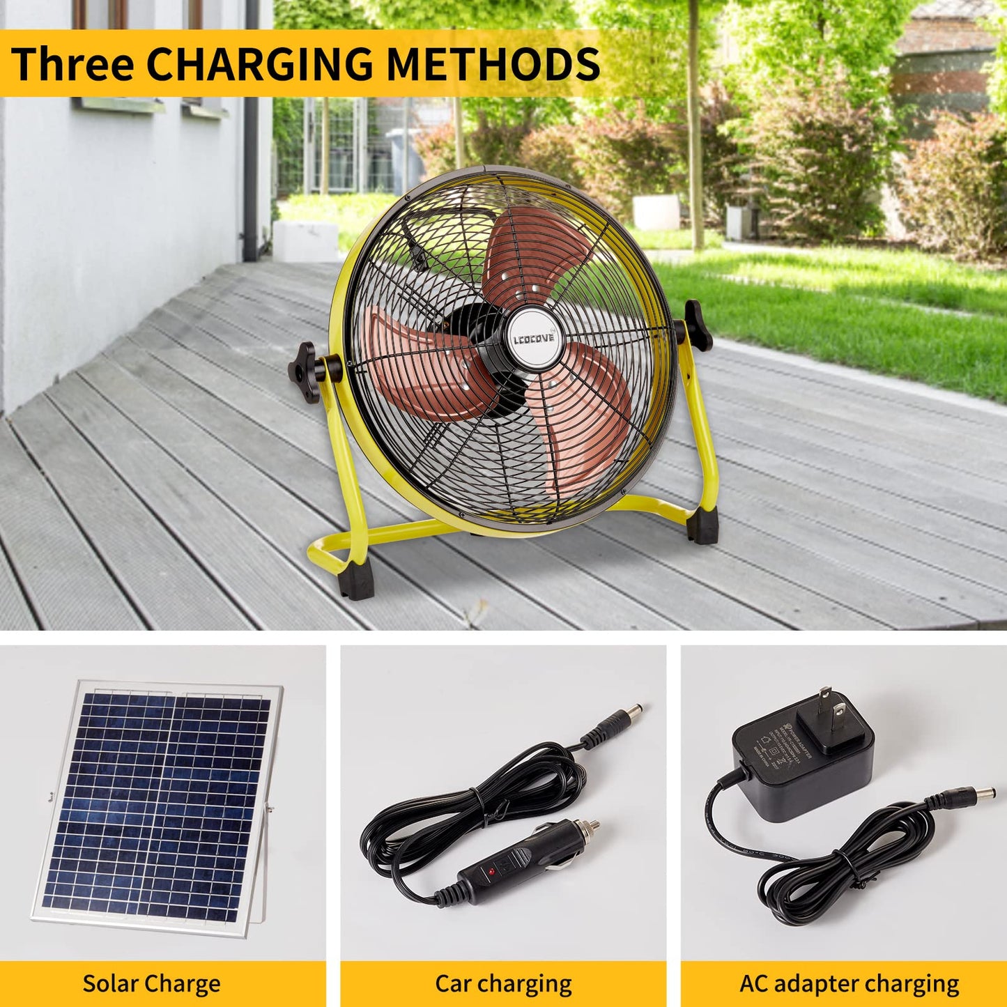 lcocove Solar Powered Fan, Battery Operated Outdoor Fan Can Running 5-24 Hours, Solar Fans For Shed,Home?Ouside,Camping?Solar fan with USB Output