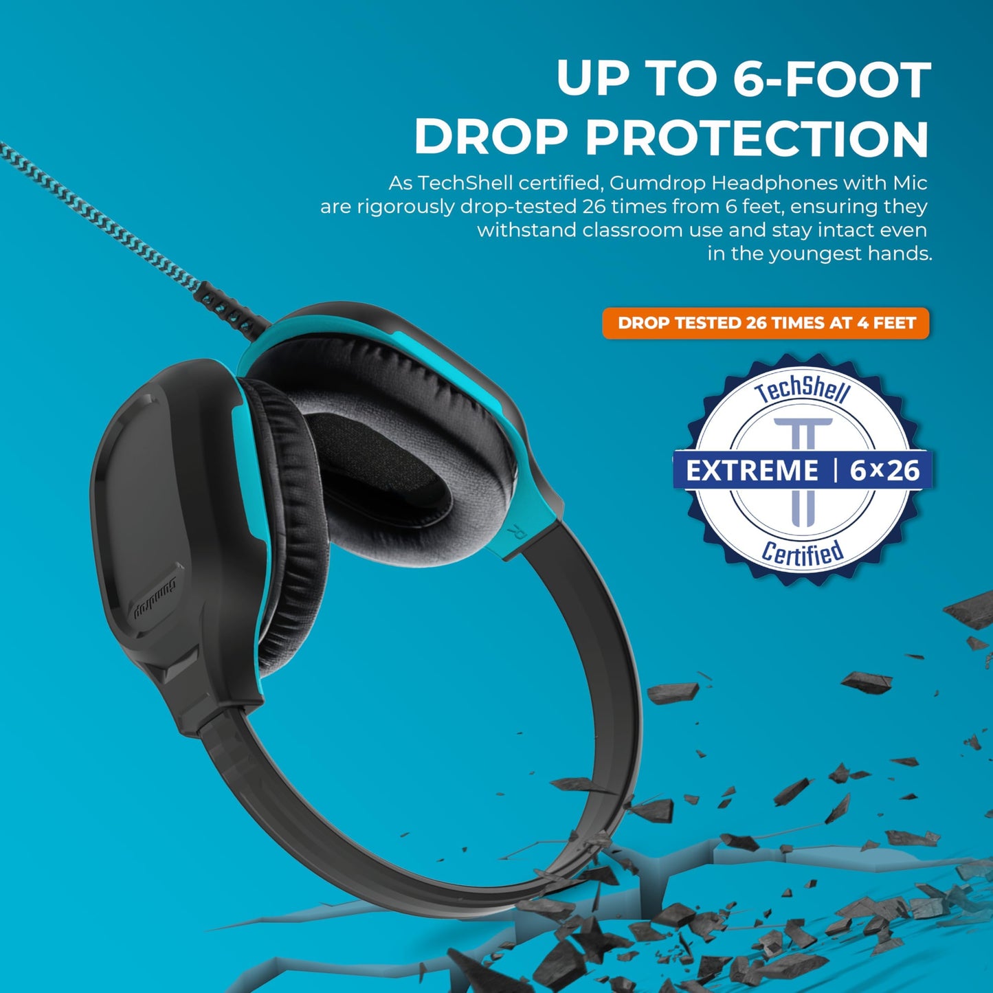 Gumdrop DropTech On-Ear Wired Headphones No Mic | 3.5 mm (40 Pack) - Long Tangle Free Chew-Proof Cord - Rugged Reliable Drop Tested and Comfortable…
