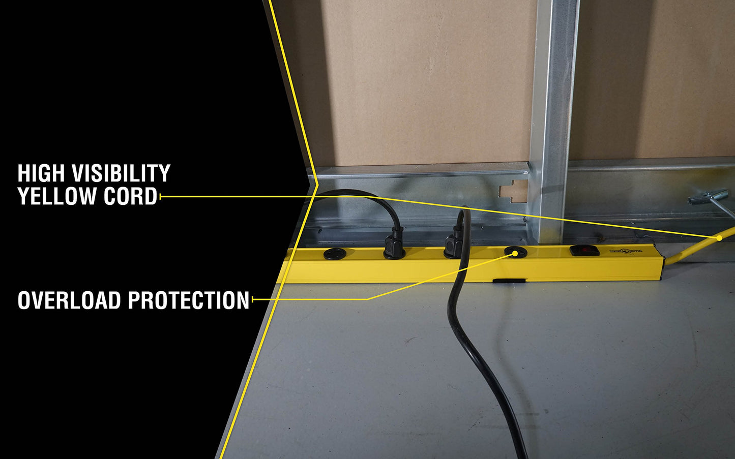 Southwire Yellow Jacket 4-Foot Metal Power Strip - 510J Surge Protector - Resettable Circuit Breaker - 12 Outlets - 6-Foot Yellow Cord - Heavy Duty