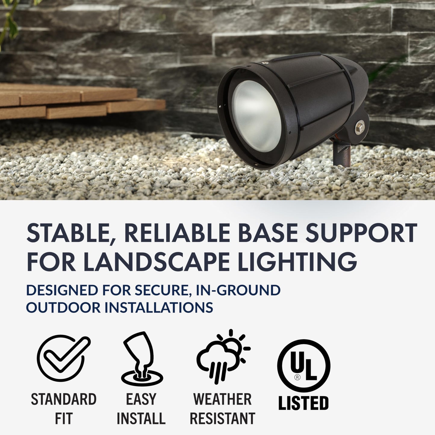 17" Outdoor Landscape Lighting Mounting Post - Heavy Duty ABS Ground Stake with Stabilizing Wings & 1/2" NPT Threaded Cap for Flood Lights, Spotlights