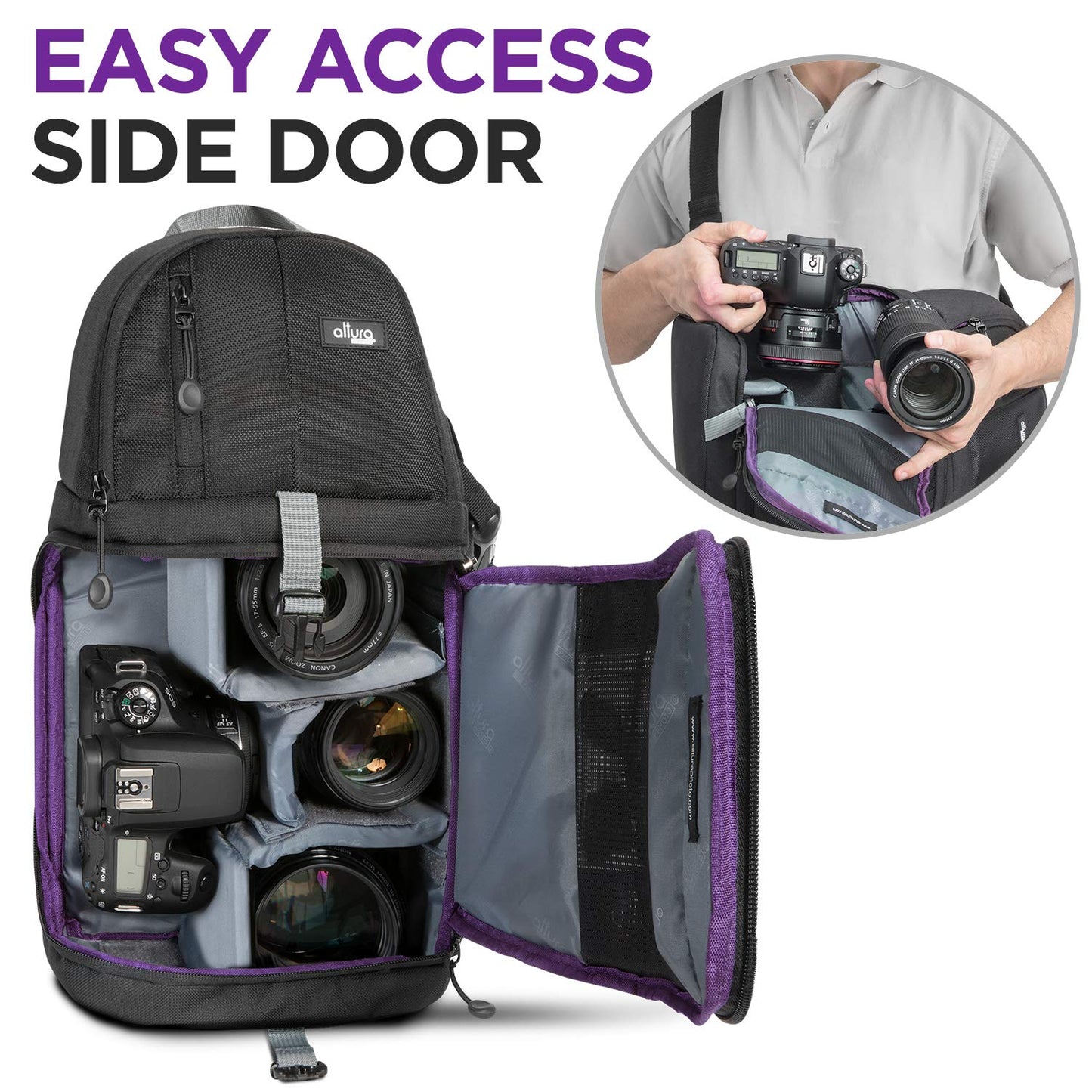 Altura Photo Camera Sling Bag - Backpack for Canon, Nikon, Sony & GoPro DSLR & Mirrorless Cameras - Crossbody Backpacks for Photographers