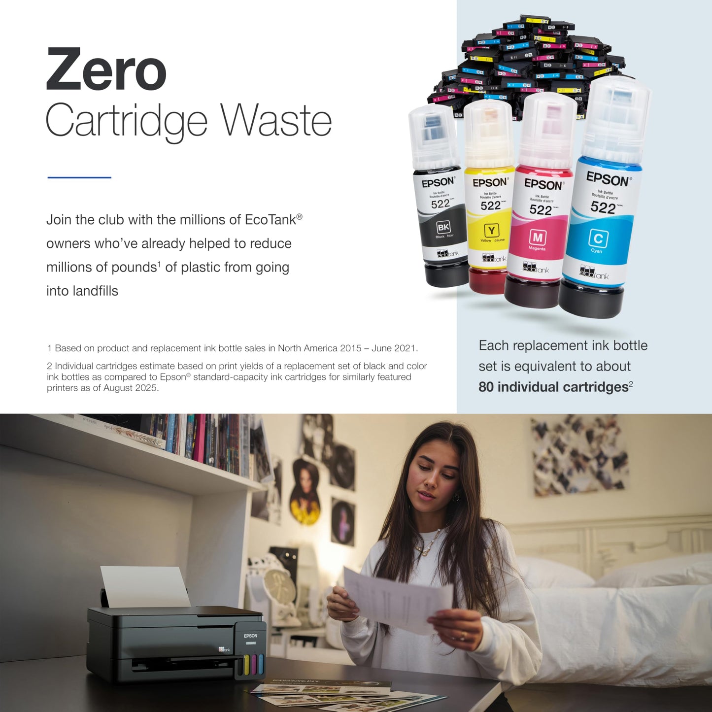 Epson EcoTank ET-2410 Wireless All-in-One Color Supertank Printer with up to 3 Years of Ink, Refillable Tanks, Perfect for Home, 11 PPM, Built-in