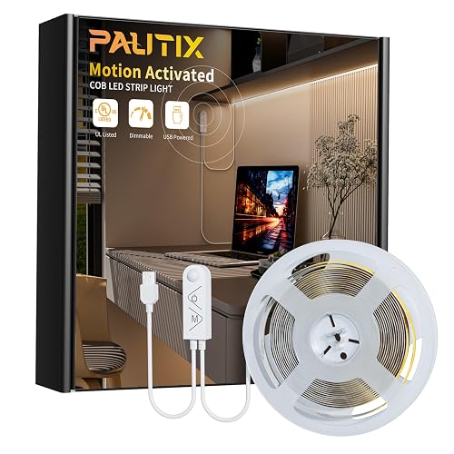 PAUTIX COB LED Strip Lights,Dotles LED Lights with Motion Sensor,5V USB LED Strip Light 4000K Natural White,Super Bright Dimmable Motion Activated LED