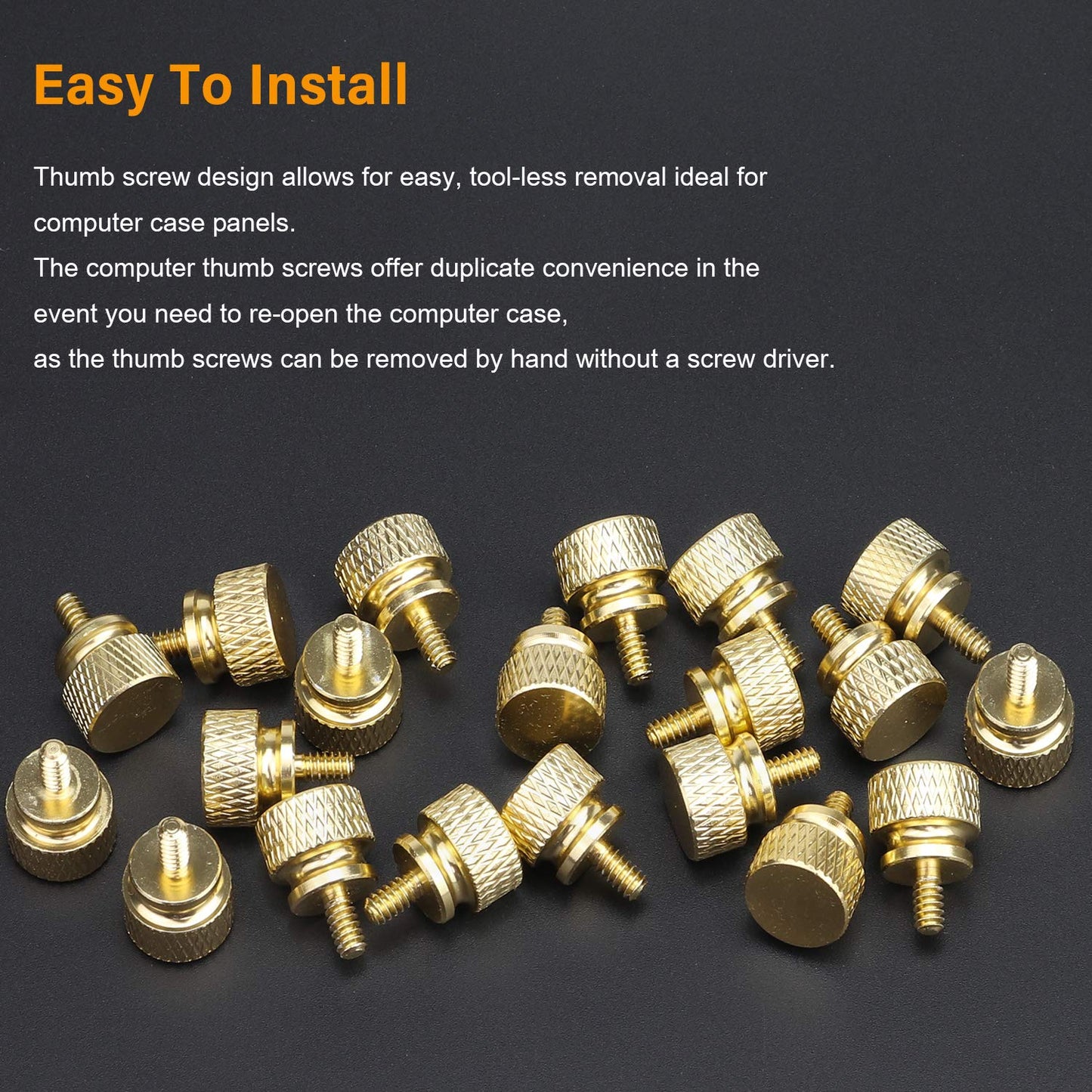 Powlankou 20 Pieces 6#-32 Computer Case Screws, Anodized Aluminum Thumbscrews, Fully Threaded Knurled Thumbscrews, Thumb Screws (Gold)