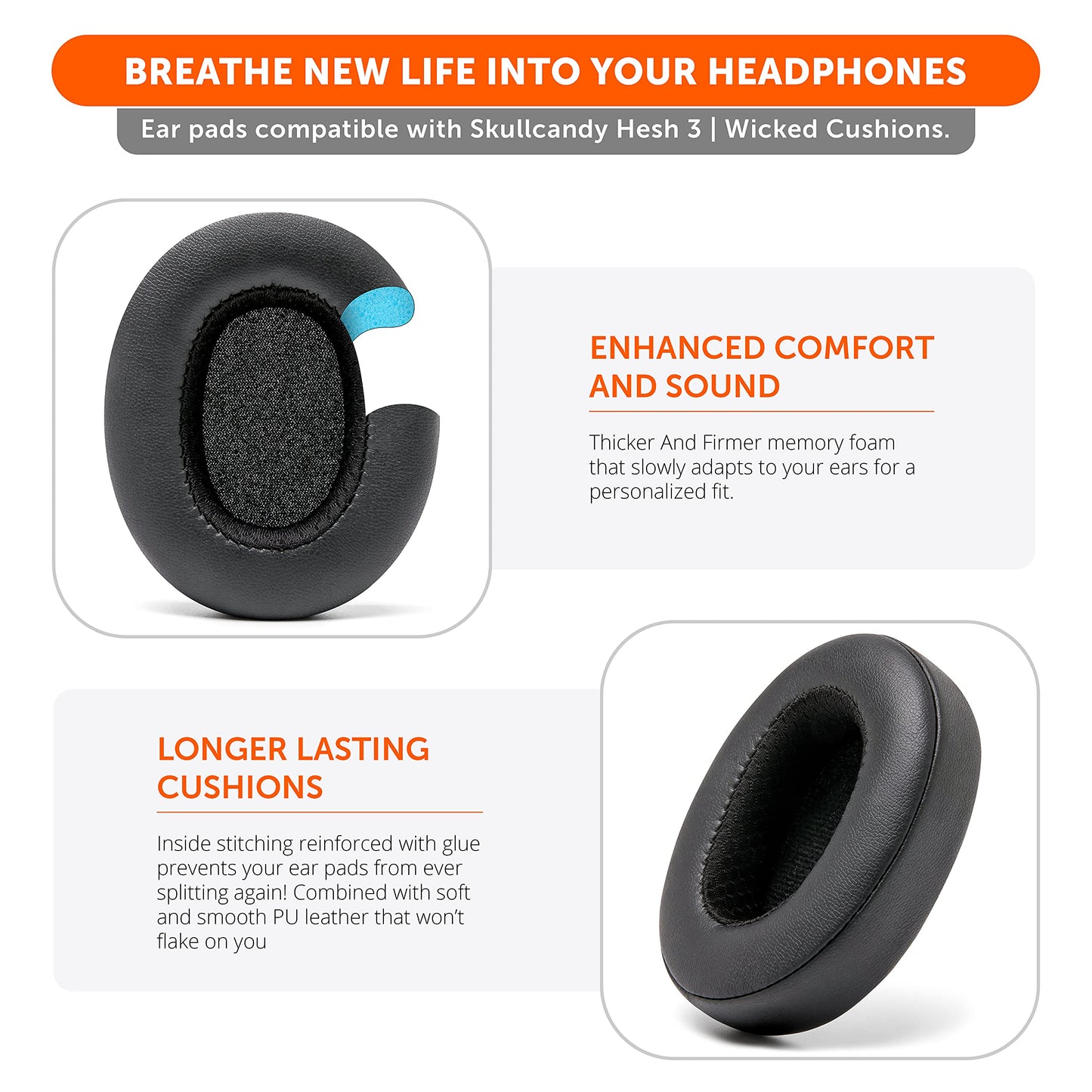 WC PadZ Crusher Evo - Upgraded Earpads for Skullcandy Crusher Evo, Crusher Wireless, Hesh ANC & More, Made by Wicked Cushions | Enhanced Comfort