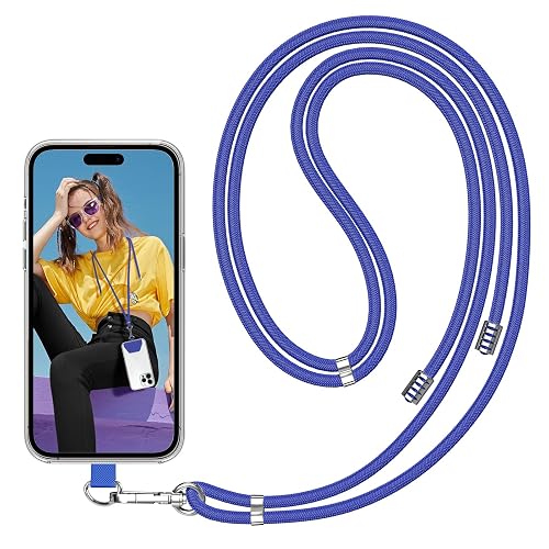 SS Phone Lanyard, Adjustable Detachable Neck Strap with Phone Patch Suitable for Any Cell Phone Smartphones - Blue