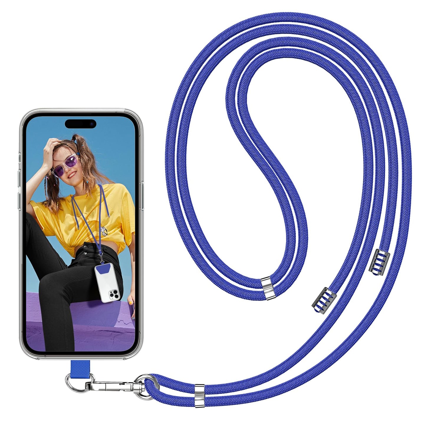 SS Phone Lanyard, Adjustable Detachable Neck Strap with Phone Patch Suitable for Any Cell Phone Smartphones - Blue