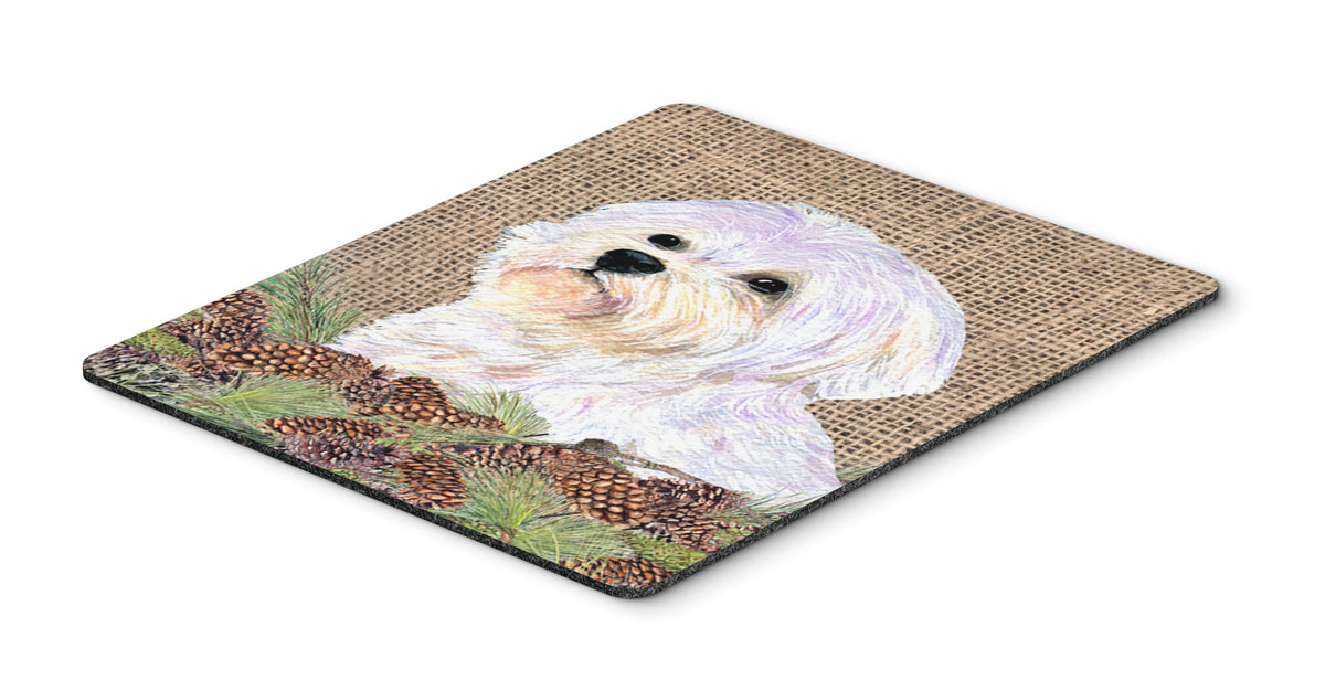Caroline's Treasures SS4072MP Maltese on Faux Burlap with Pine Cones Mouse Pad, Hot Pad or Trivet for Home Office Gaming Working Computers Laptop