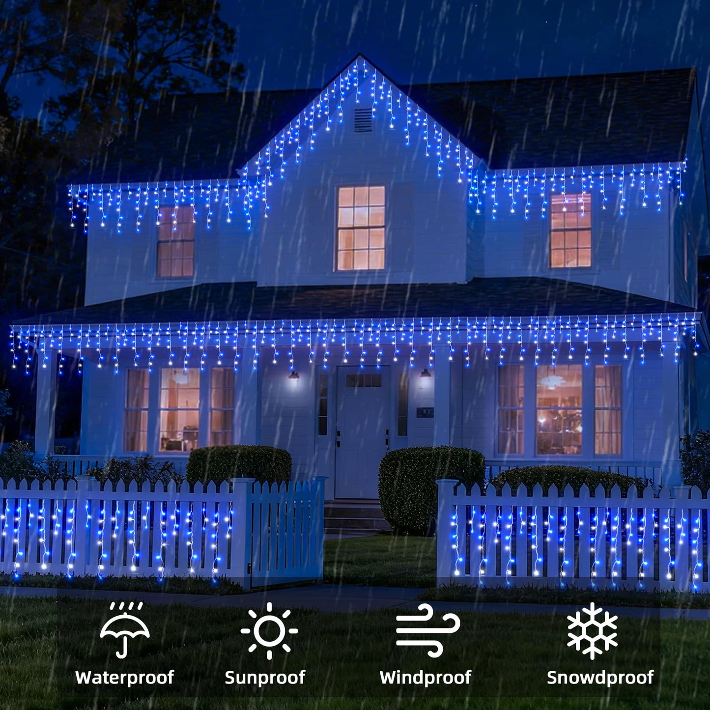 BYIZO Christmas Outdoor Icicle Lights - 480 LED 66+33 FT 8 Modes Curtain Fairy String Light Plug in, Waterproof for Eaves Yard Holiday Xmas Holiday