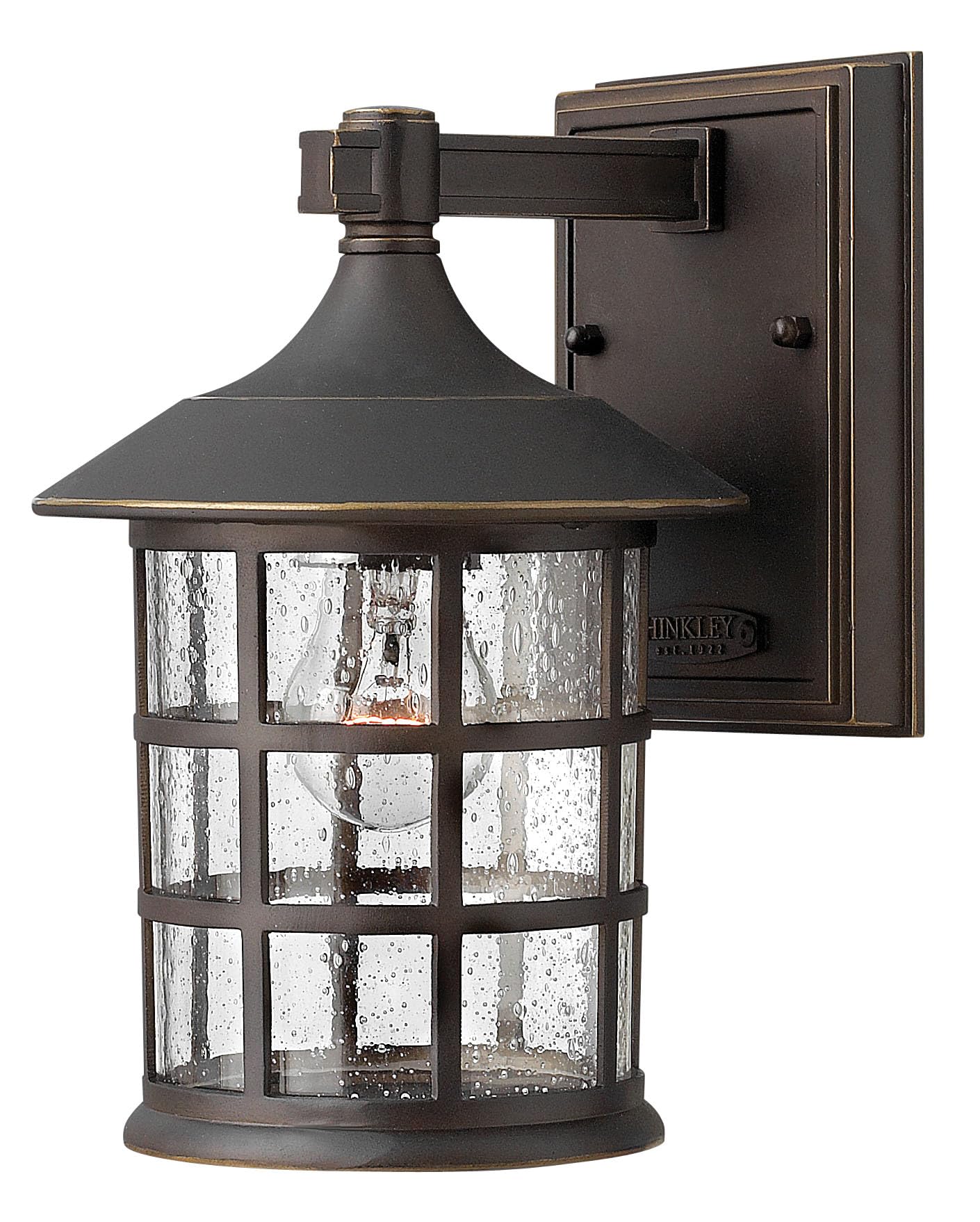 Hinkley Freeport 1800OZ Small Outdoor Wall Mount Lantern, New England Design, Cast Aluminum, Clear Seedy Glass, Oil Rubbed Bronze