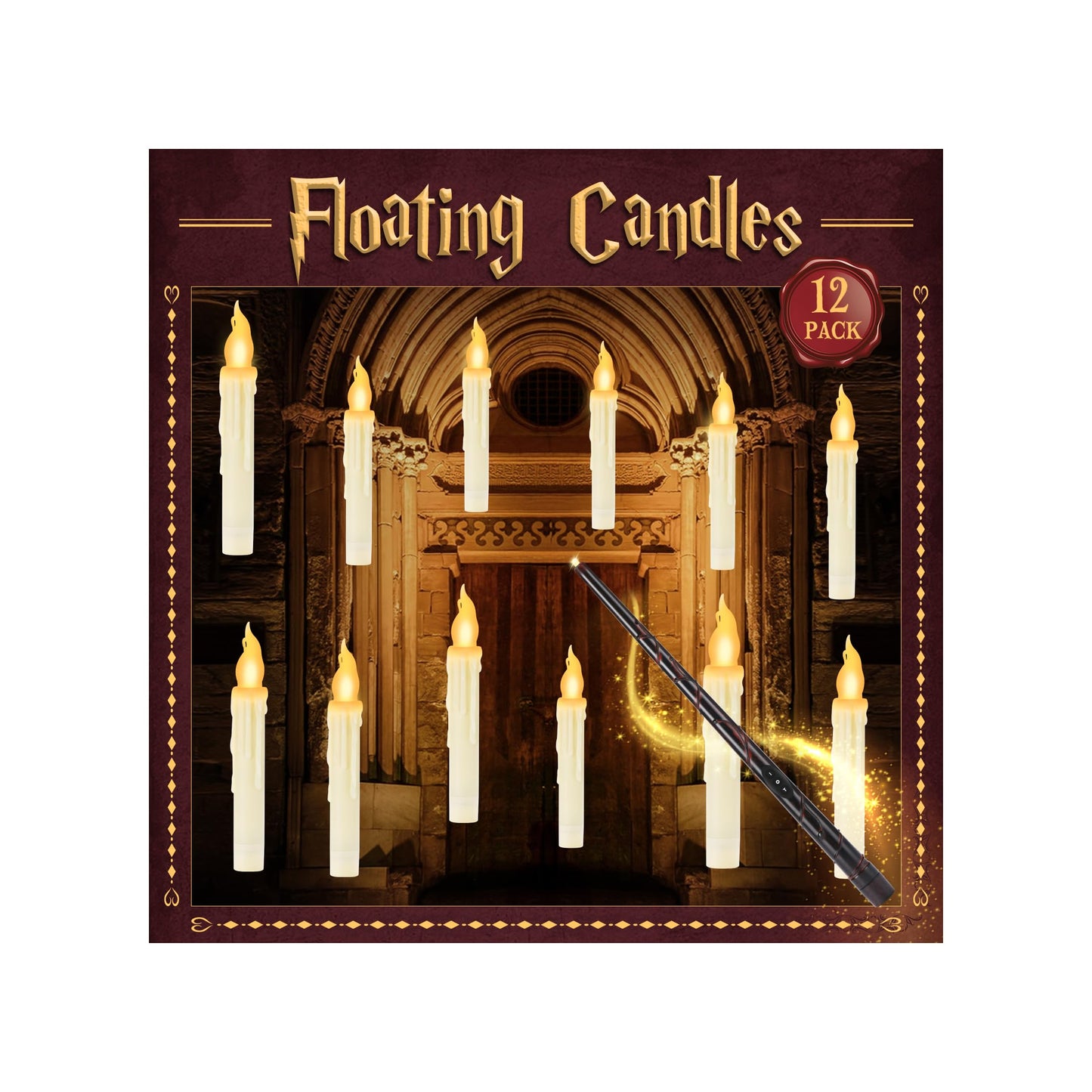 VEUIEIZT Halloween Decorations,Floating Candles with Magic Wand Remote Control-Battery Operated Flickering Flameless Candles for Halloween Decor