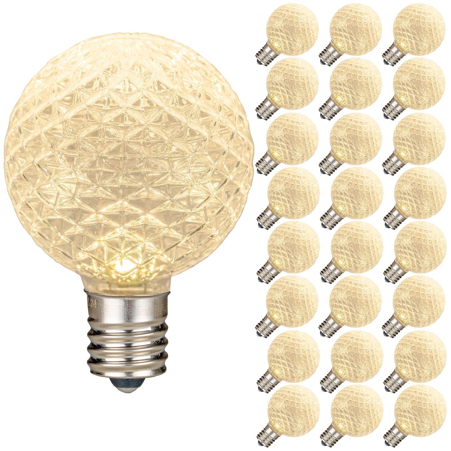 Novelty Lights 25 Pack G50 E12 LED Replacement Bulbs, 0.65W Warm White