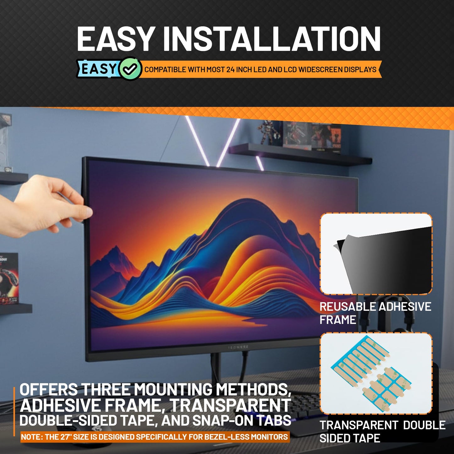 Tecgear Privacy Screen Filter 27 Inch Anti Spy Monitor Filter | Anti Glare Blue Light Blocking Screen Protector | 60 Degree Viewing Angle Computer