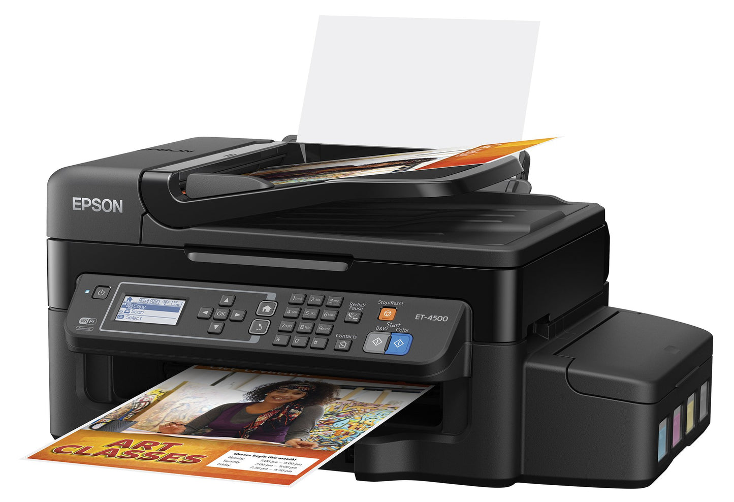 Epson WorkForce ET-4500 EcoTank Wireless Color All-in-One Supertank Printer with Scanner, Copier, Fax, Ethernet, Wi-Fi, Wi-Fi Direct, Tablet