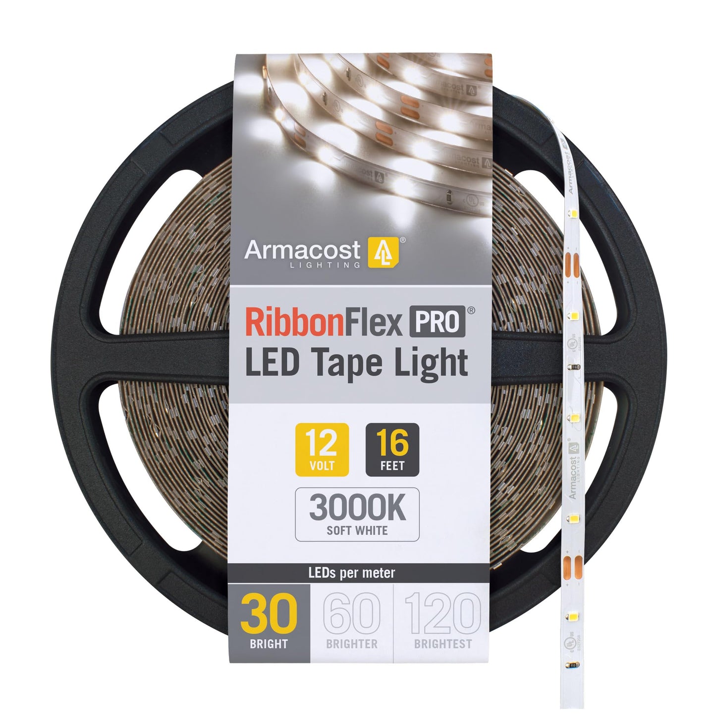 Armacost Lighting RibbonFlex Pro 12V White LED Strip Lights 30 LED/m, 3000K, 16.4 ft, 141230