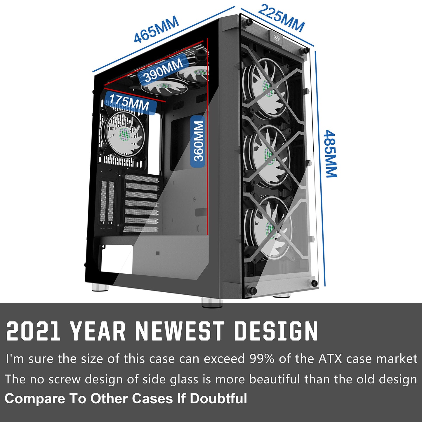 MUSETEX USB 3.0 Ports & 6 PCS 120mm LED ARGB Fans Pre-Installed ATX Mid Tower Computer Gaming Case with Remote Control Tempered Glass (BX6-MN6)