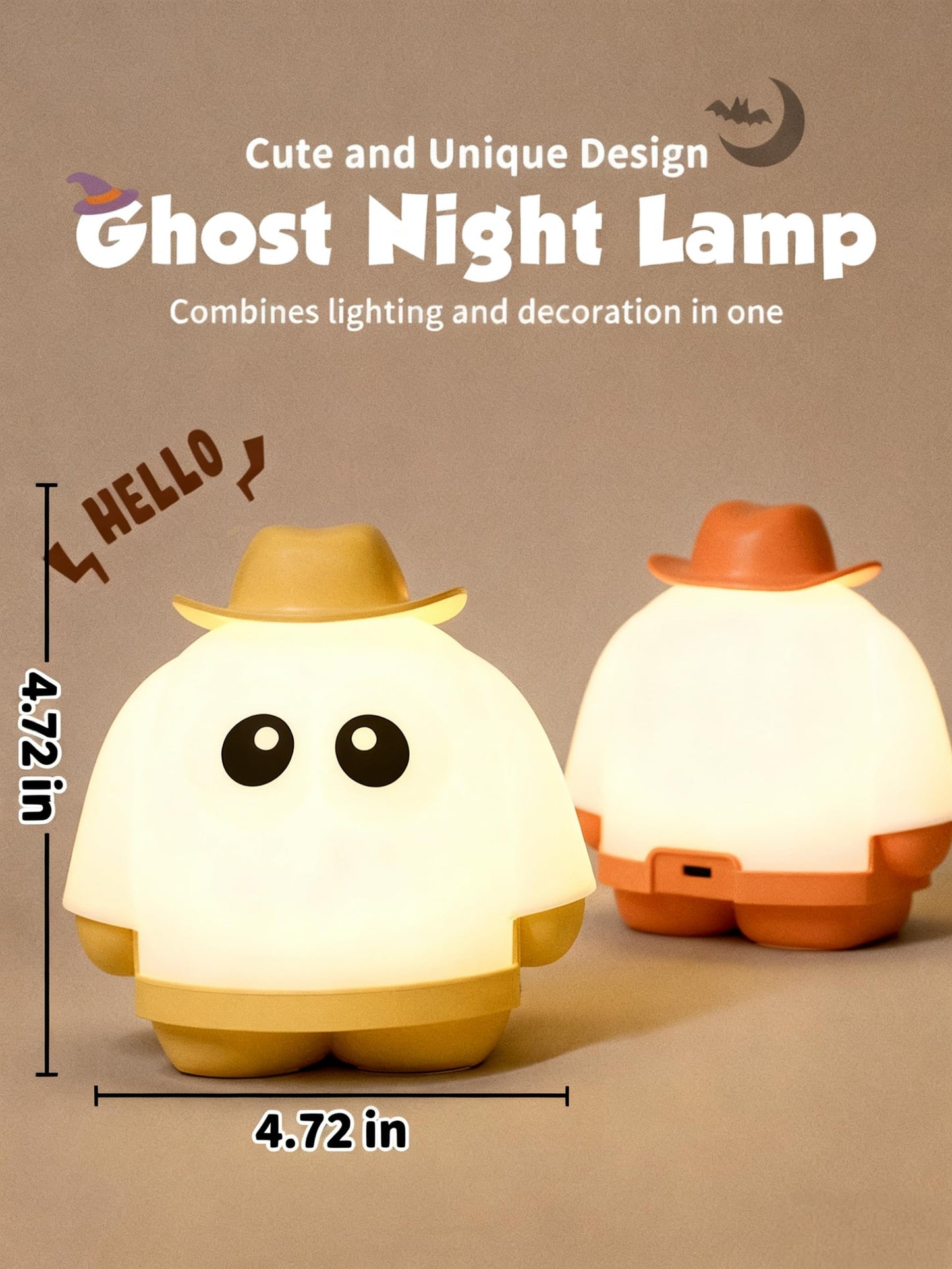 Tarinks Ghost Night Light, Rechargeable Bedside Lamp, Portable Sleep Nightlight, Dimmable Night Lamps, Cute Nursery Lamp, Funny Gifts for Kids Teens
