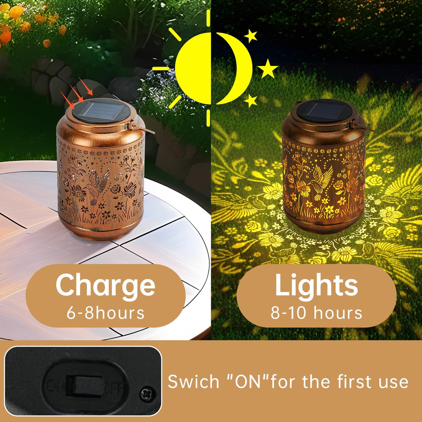 Solar Outdoor Waterproof Hummingbird Garden Decorative Lights, Outdoor Hanging Solar Lanterns, Gifts for Ladies Mom Grandma, for Patio, Deck