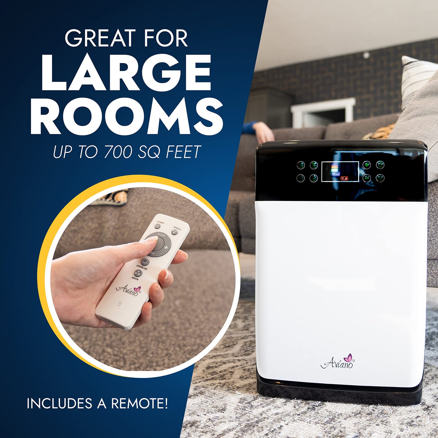 Aviano AV890 7-in-1 Smart Home Air Purifier w/True HEPA Filter for Large Room (350sqft) | Great for Smokers, Pets, Allergies | Filters Pet Hair, Dust