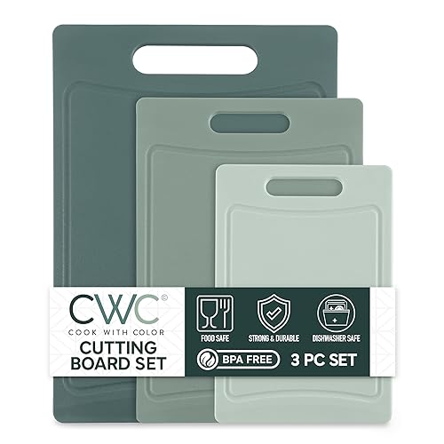 COOK WITH COLOR Non-Slip Cutting Board Set - Kitchen Essentials with Easy Grip Handle for Meat, Veggies, and Fruits, 3 Cutting Boards, Mint