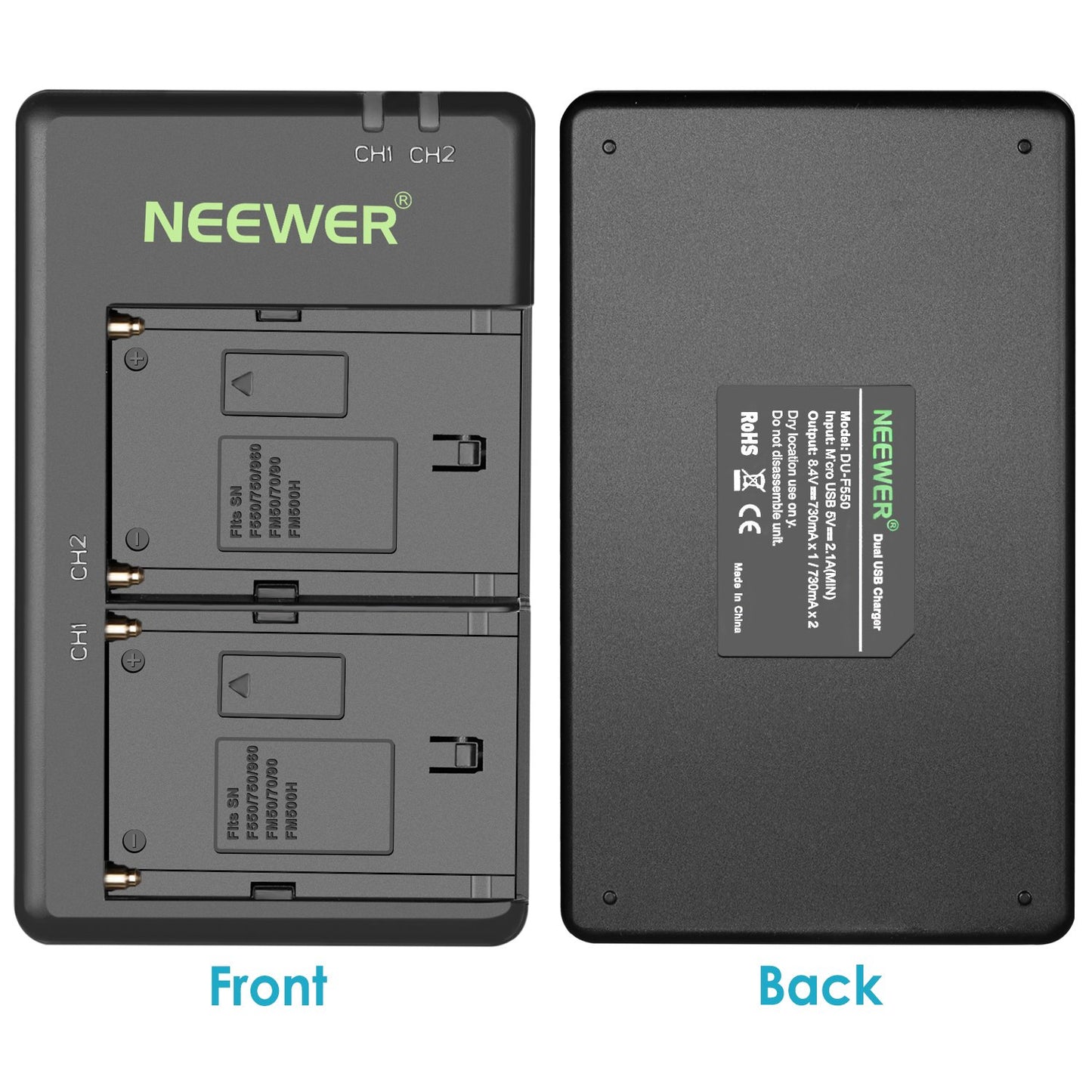 Neewer 2-Pack 6600mAh Li-ion Battery with USB Charger for Sony NP-F550 570 750 770 970 960 975,Sony Handycams,NW CN160 CN-216 LED Light,NW 759 74K 760