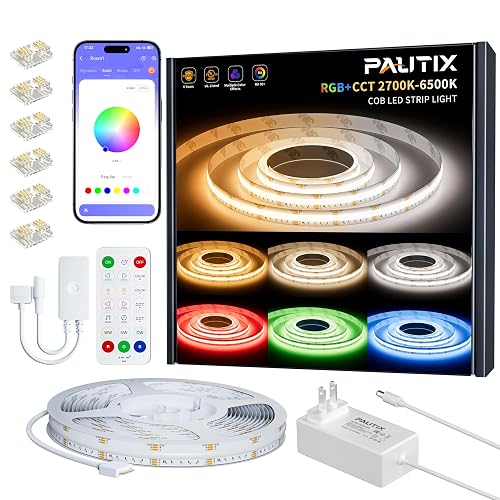 PAUTIX COB LED Strip Lights,20ft RGB+CCT 2700K-6500K White LED Lights,Dimmable Color Changing RGB LED Strip Light,with Remote/APP Control,for Kitchen