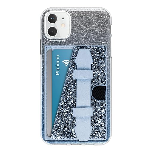 SKYLAR Stick On Phone Wallet with Finger Strap Stand, Slim 2-Pocket Credit Card Holder for iPhone & Android, 3M Adhesive Phone Card Holder, Faux