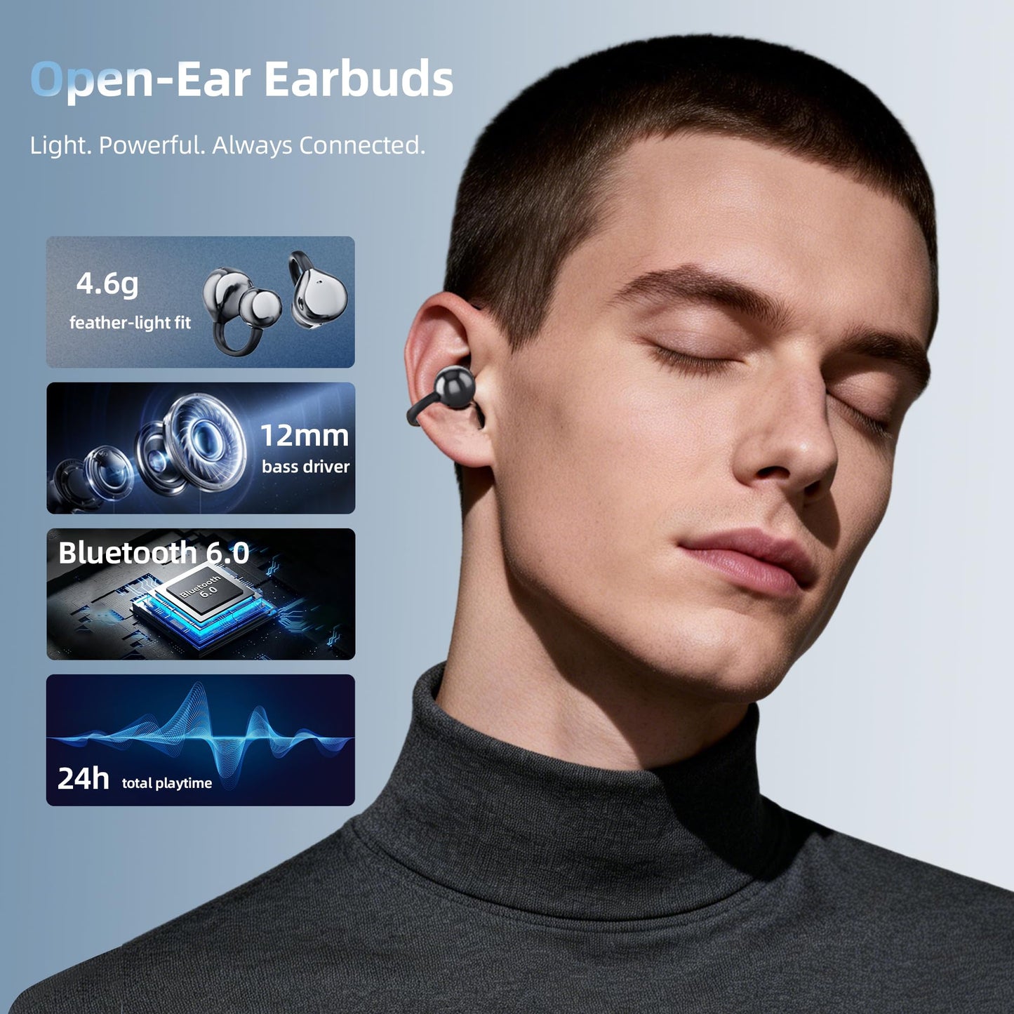 Clip On Earbuds for Apple Ultra Light 4.6g Open Ear Headphones for iPhone 24H Playtime Bluetooth 6.0 Wireless Earbuds All Day Comfort Ideal for Small