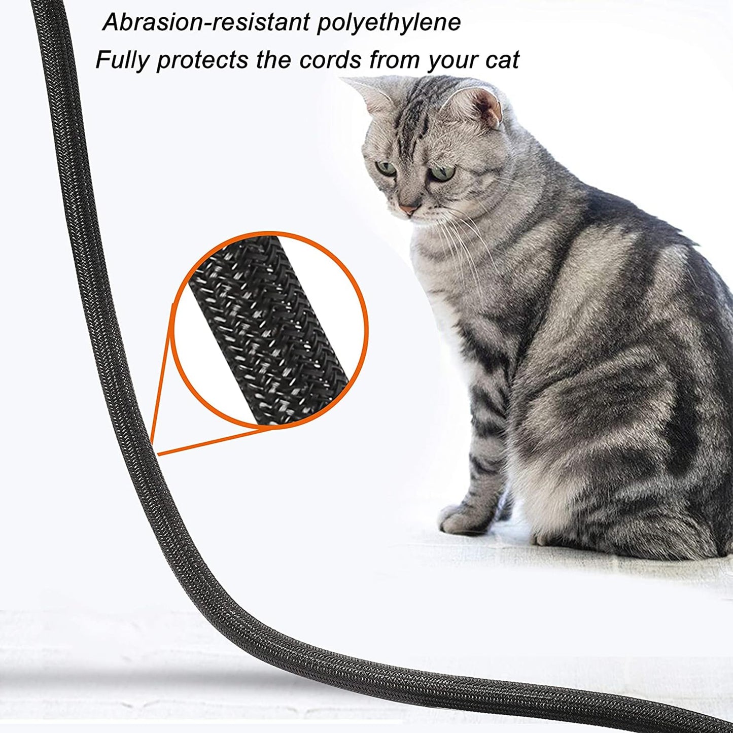 QCSIW 1/2" x 10ft Black/White Cable Sleeve - Protects Cords from Pets & Organizes Wires - Modern Style - Polyester Material - Flame Retardant - Easy