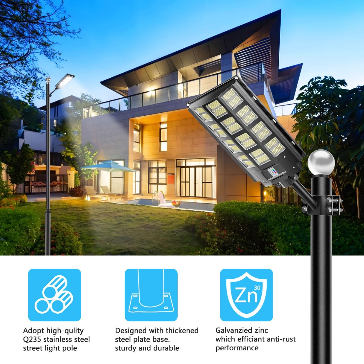 TIUYAO Street Light Pole 16Ft Tall, Solar Split Street Lamp Post for Outdoor Light Galvanized Heavy-Duty Metal Light Pole with Mounting Steel Anchors