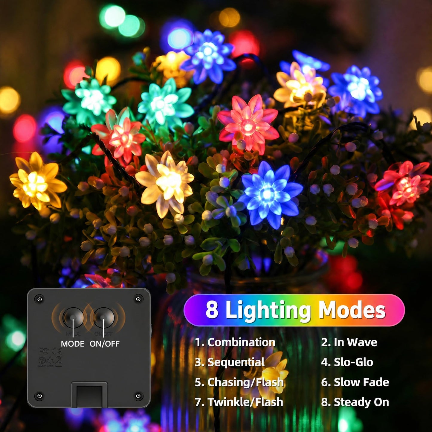 ITICdecor Solar Flower String Lights Outdoor Waterproof 50 LED Solar String Lights for Outside Decorative for Garden Fence Patio Yard Christmas Tree