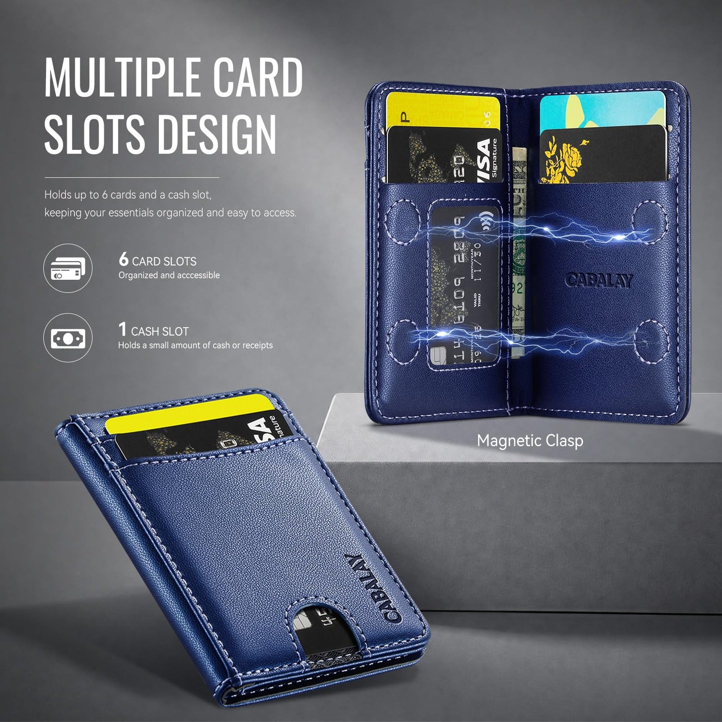 CABALAY for MagSafe Wallet, Magnetic Phone Wallet RFID Blocking, Slim 6 Cards Holder with Cash Slot,Compatible with Magsafe Phones and Cases