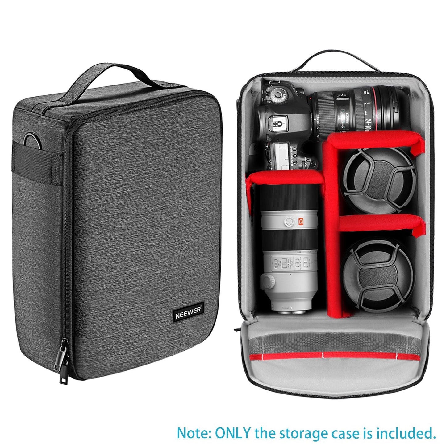 Neewer NW140S Waterproof Camera and Lens Storage Carrying Case 8.7x5.9x12.6 inches Soft Padded Bag for Canon Nikon Sony DSLR, 4 Lens or Flash