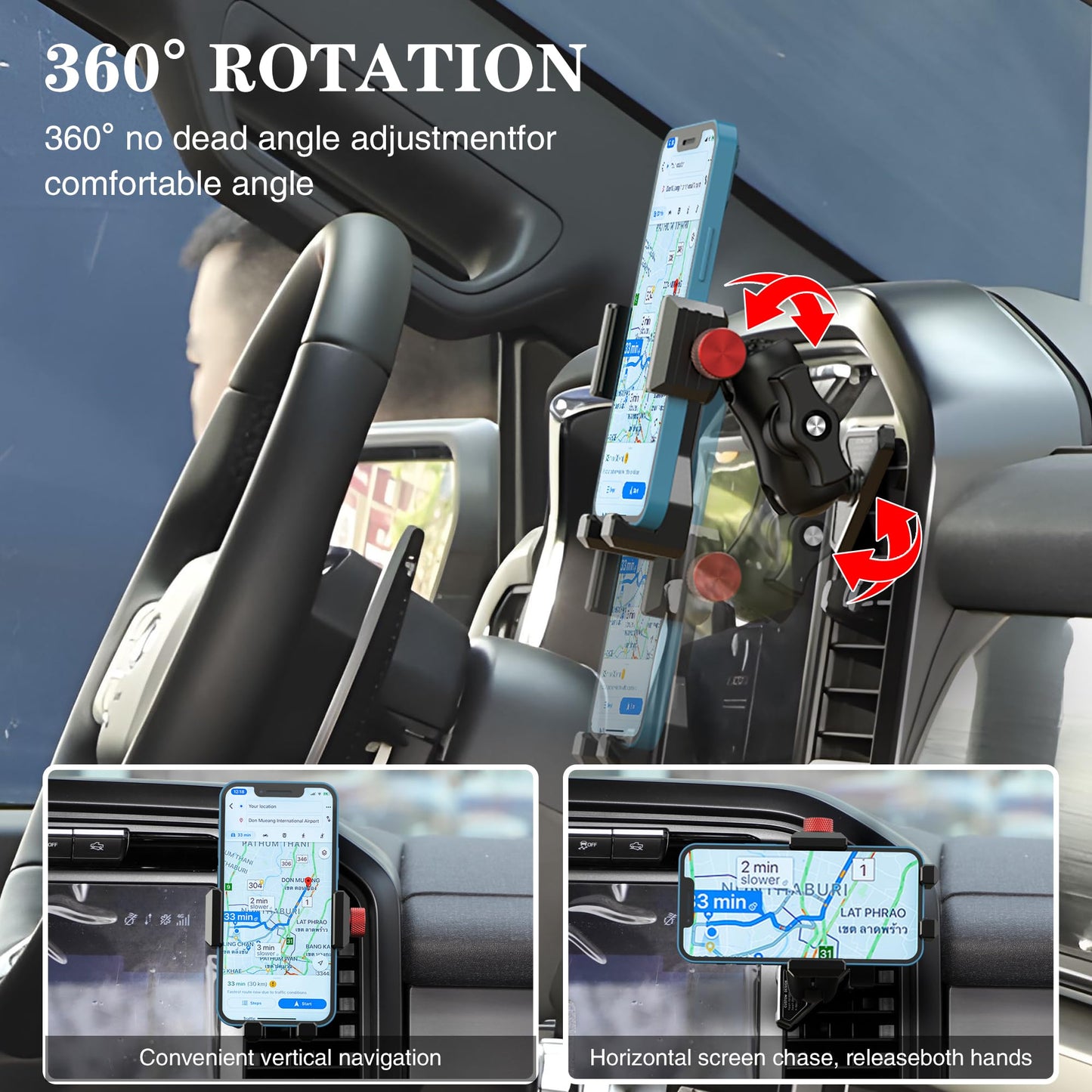 EASEORD Aluminum Vent Phone Mount Compatible with Ford F150 (2021-2025), F-250/F-350 (2023-2024), F150 Lightning XL & PRO?Metal Phone Holder with 360
