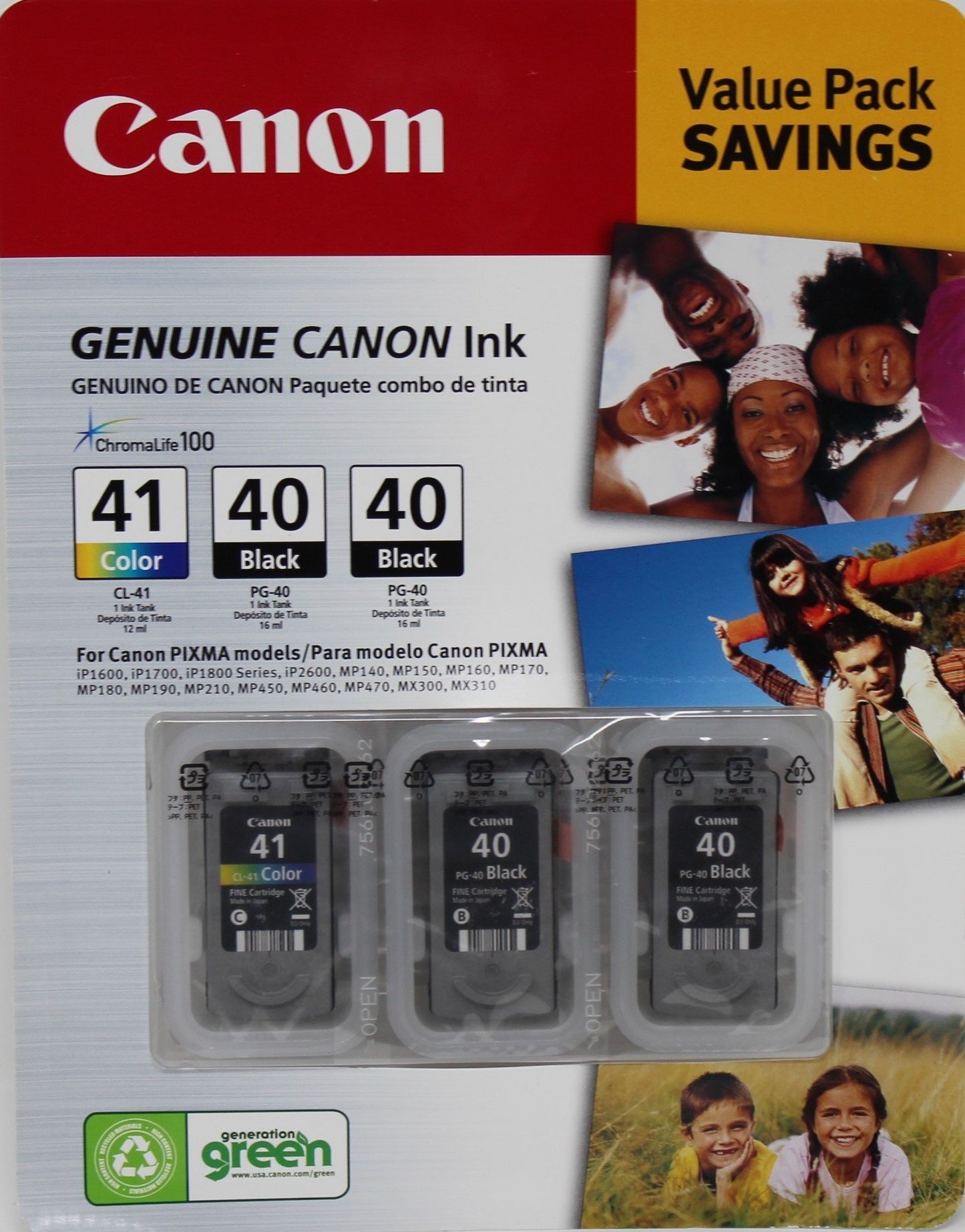 Canon 0615B016 PG-40/CL-41 Ink Tank Cartridge, Black/Tri-Color (3 pk.)