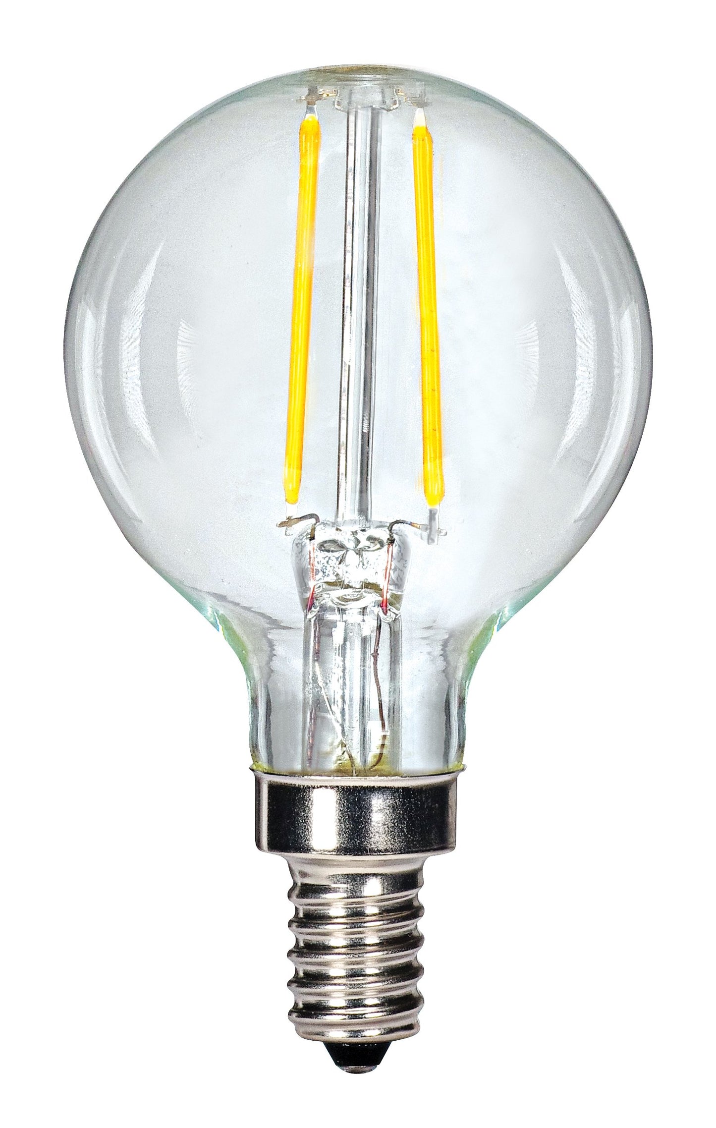 Satco 2.5 watt G16.5 LED; Clear; Candelabra Base; 2700K; 200 lumens; 120 Volts
