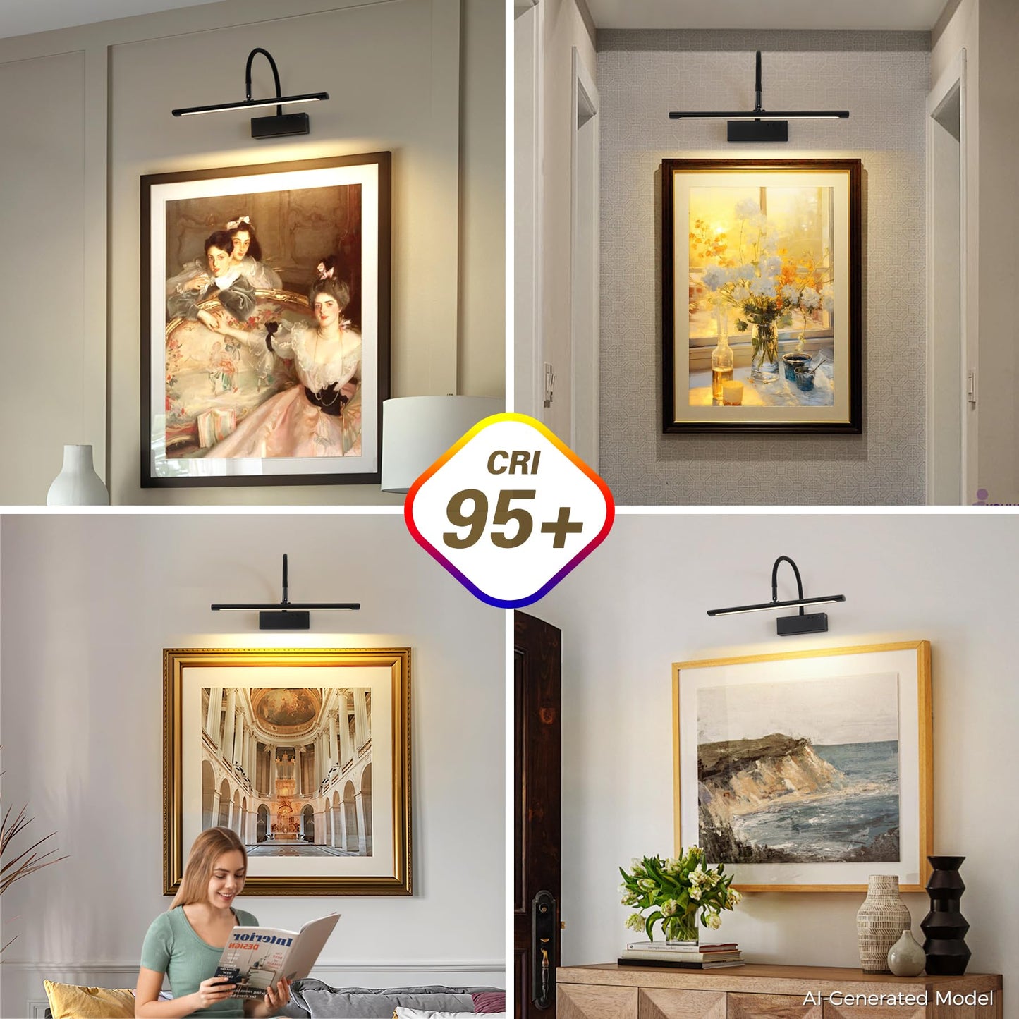 JOOSENLUX Wireless Picture Light with Remote Control Battery Powered Art Light 15.75 Inch Black Gallery Light Dimmable and Timer Function