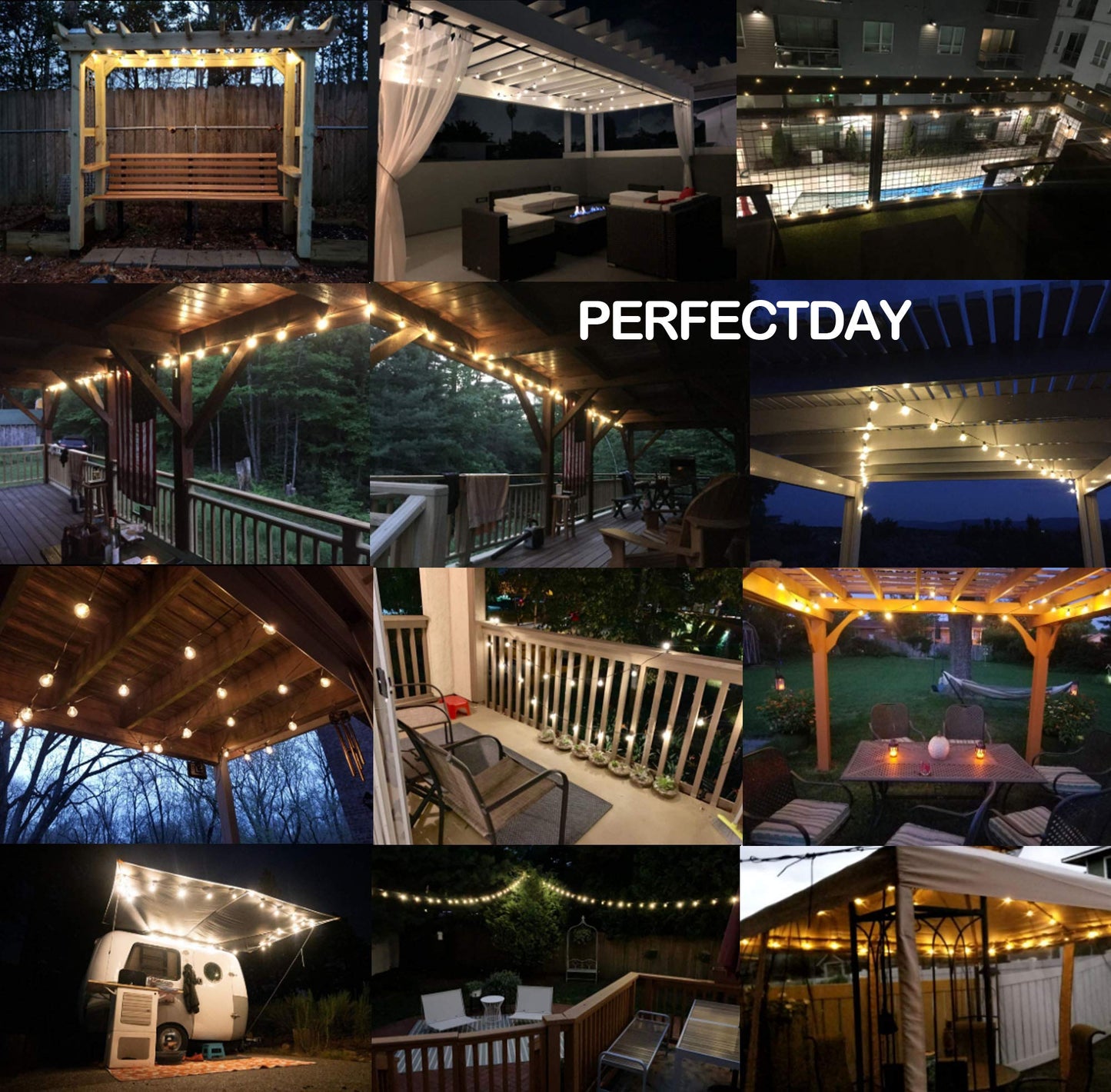 PERFECTDAY Solar String Lights, Shatterproof LED Solar String Light Outdoor G40 Umbrella Lights with 25 Bulbs - 27 Ft Patio Waterproof Lights