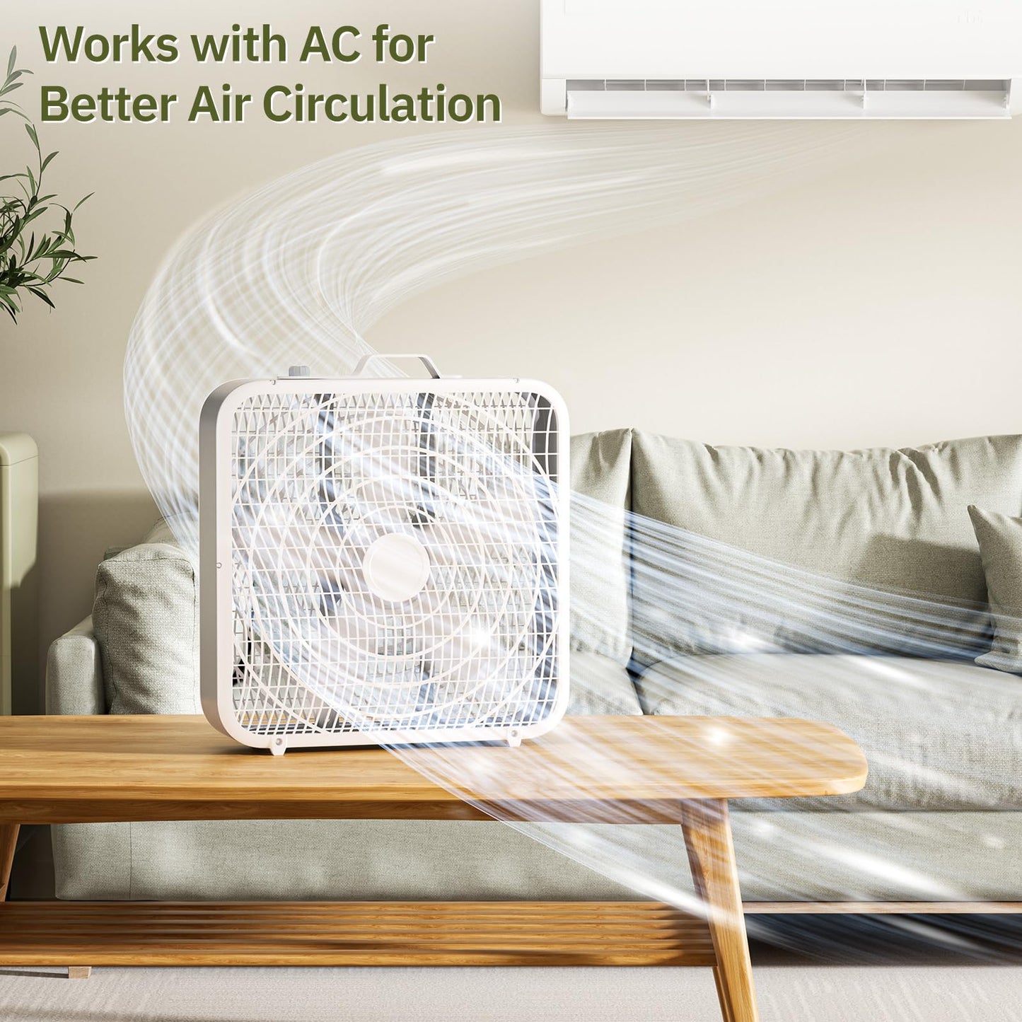 Simple Deluxe 20” Box Floor Fan, 3-Speed Cooling Fan with Aerodynamic Shaped Fan Blades, Convenient Carry Handle and Safety Grills, White