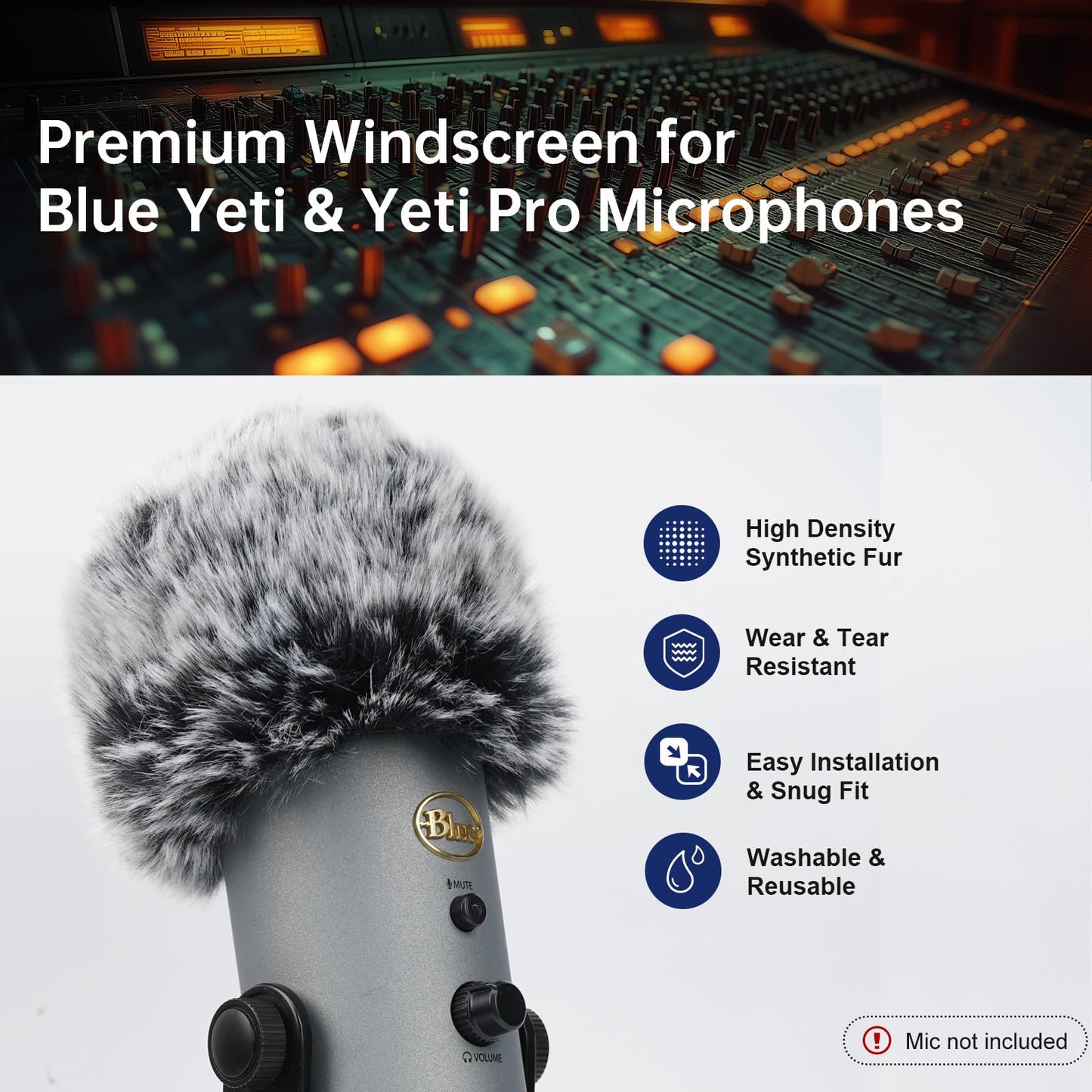 PhantAccy Pop Filter/Windscreen for Blue Yeti and Yeti Pro Microphones, Furry Mic Cover for Wind and Ambient Noise Reduction