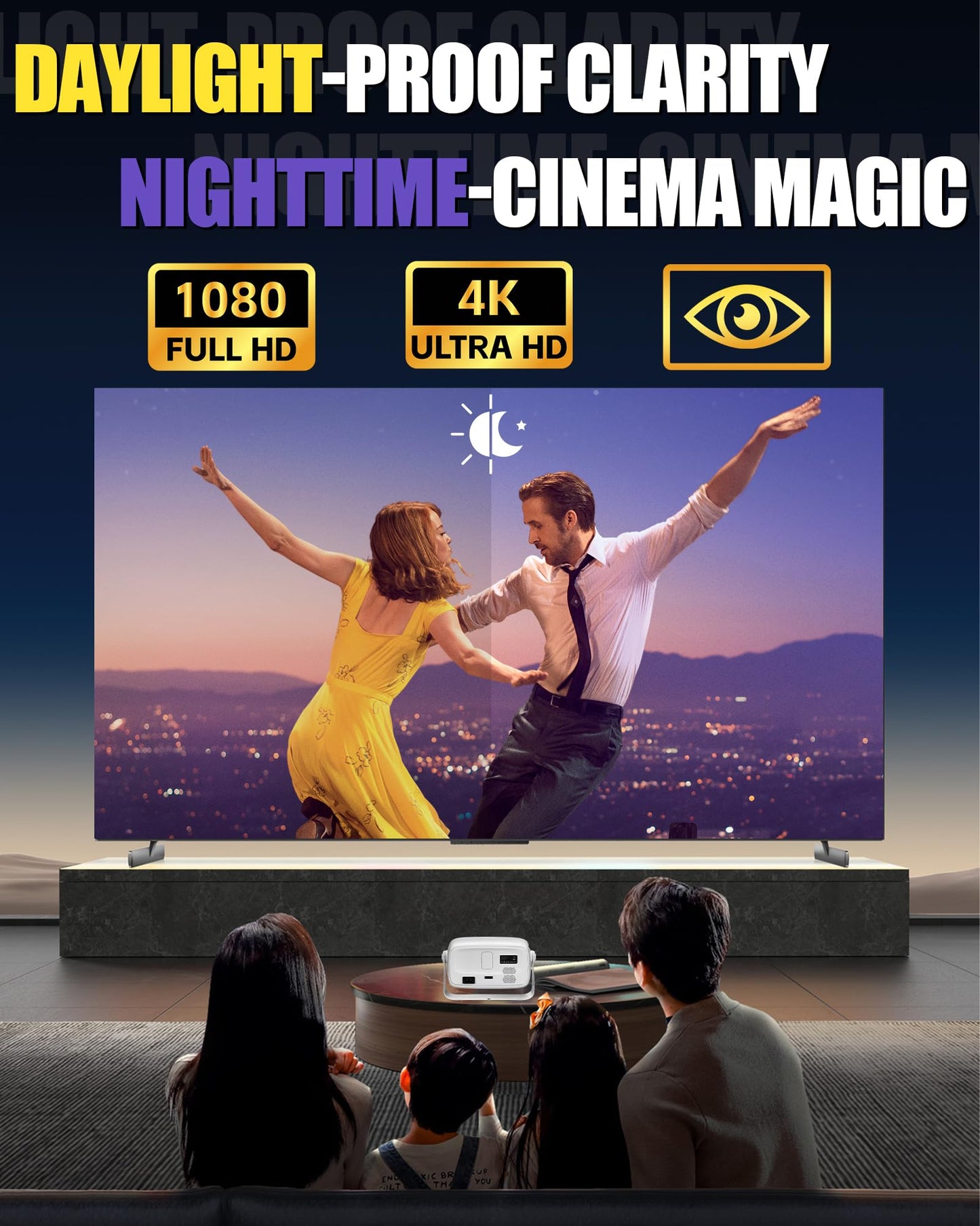 ?Official Licensed Netflix & Electric Focus?Mini Projector with WIFI and Bluetooth, 270° rotation, Braided fabric design, Outetrails Native 1080P